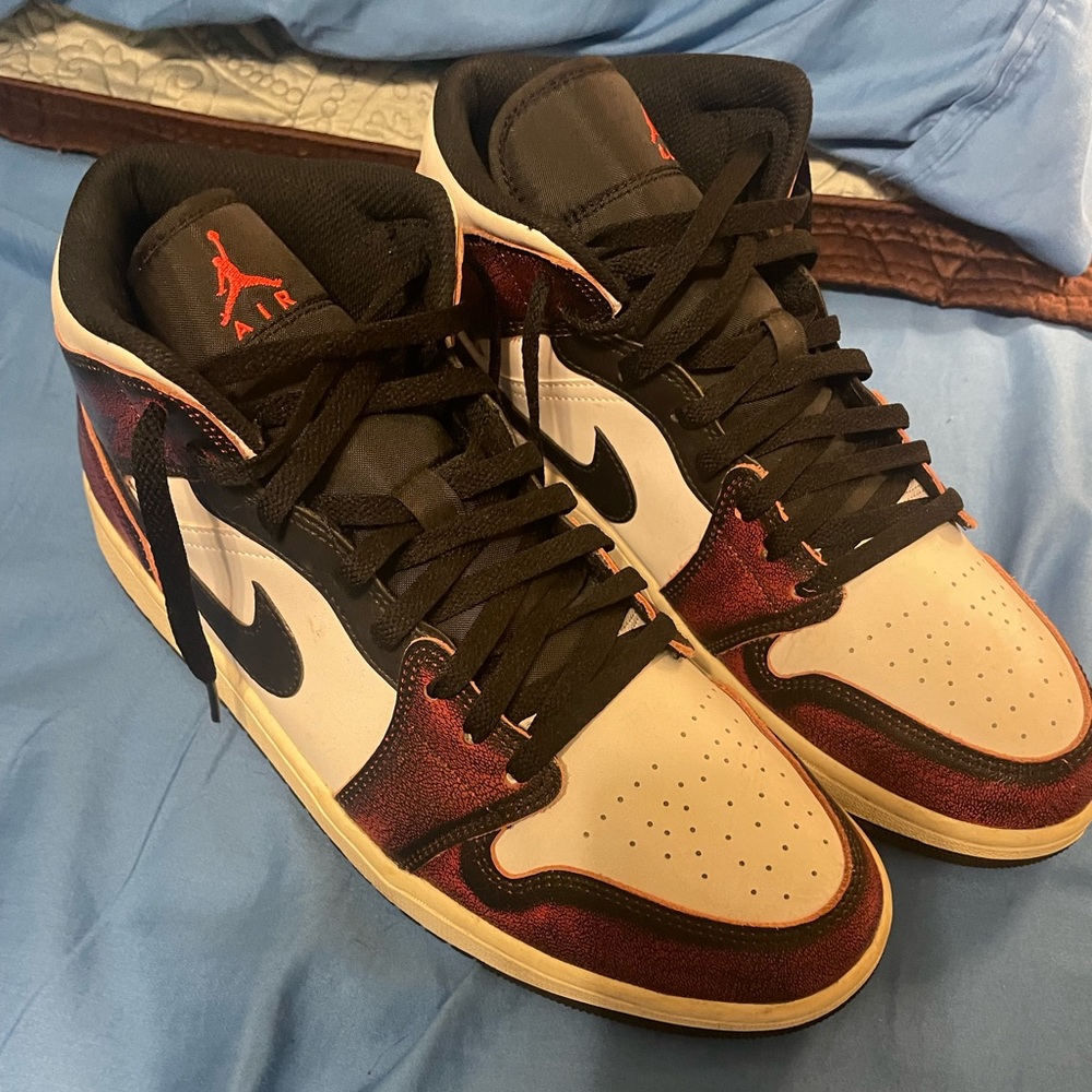 Jordan Mid Sneakers in Black, White & Red Sparkle
